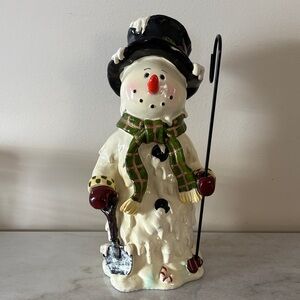 Festive Snowman Figurine with Green Scarf